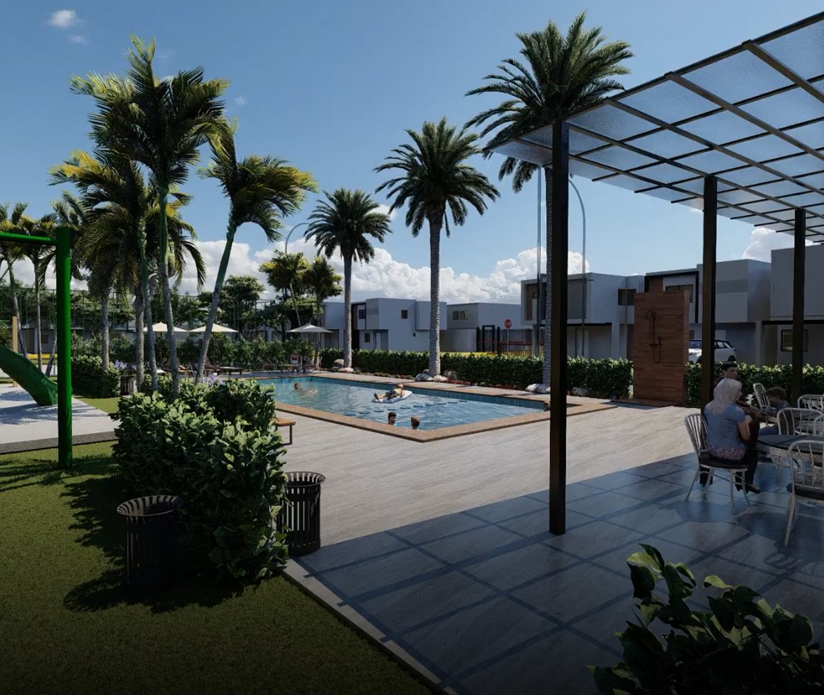 Alberca y área social de Arcadia Residencial